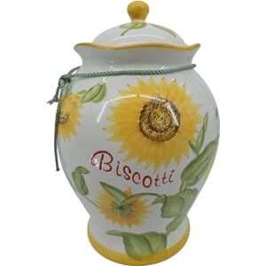 Vintage Nonni's Biscotti Jar Container with Lid Sunflower Design
